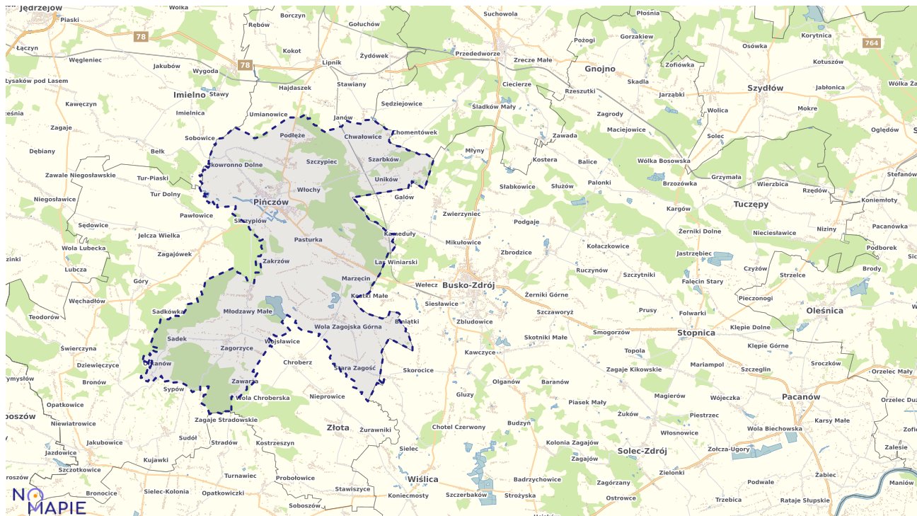 Mapa obszarów ochrony przyrody Pińczowa